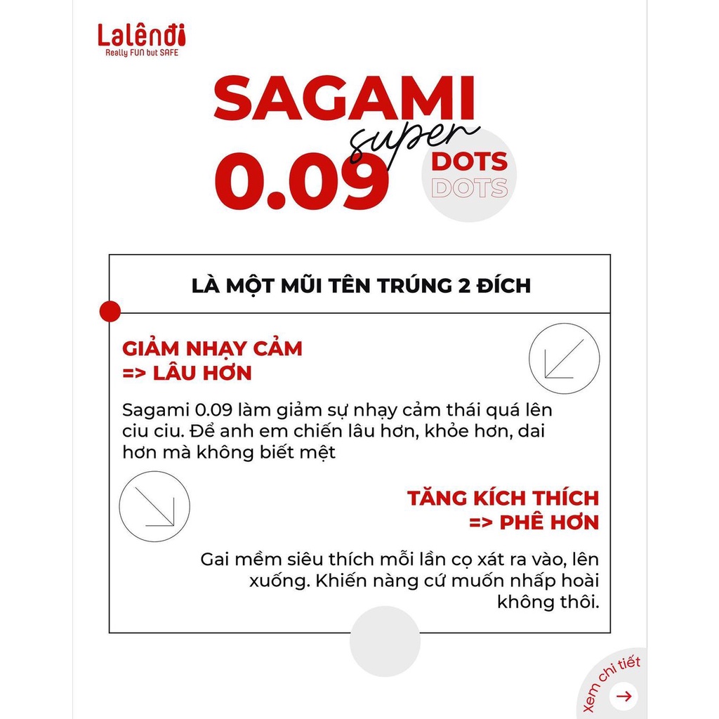 Bao cao su Sagami 0.09 Super Dots kéo dài thời gian, có gai (10 bao/hộp) | Rendi Store