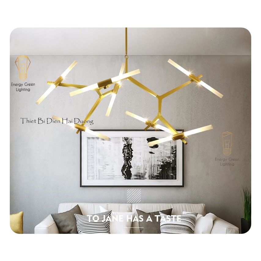 Đèn Chùm Energy Green Lighting Decor Xương Cá 14 Tay (Đen/Vàng) - Đã bao gồm 14 bóng led - Bảo Hành 12 Tháng