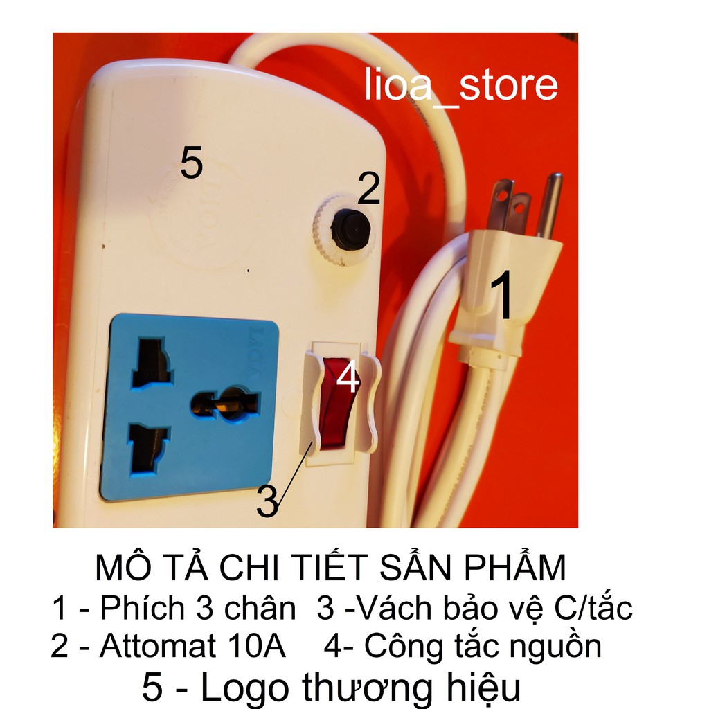 Ổ CẮM ĐIỆN LiOA 6 ĐA NĂNG ONOF CÓ DÂY TIẾP ĐẤT.