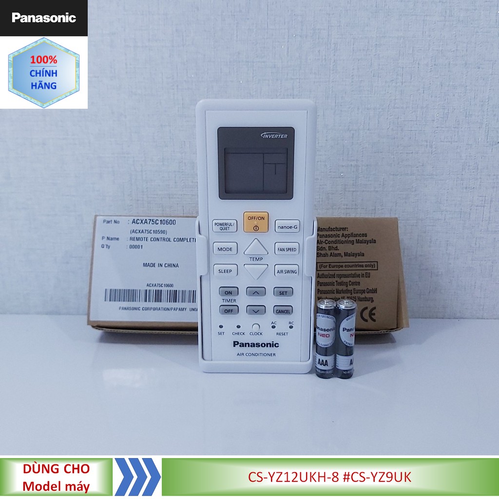 Phụ kiện [Remote chính hãng] Điều khiển điều hòa Panasonic model CS-YZ12UKH-8 #CS-YZ9UK+ Tặng cặp pin 3A