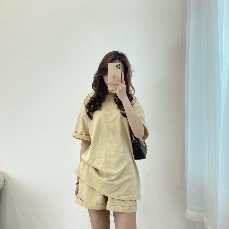 (Ảnh thật) Set áo tay lỡ oversize kèm short dày dặn