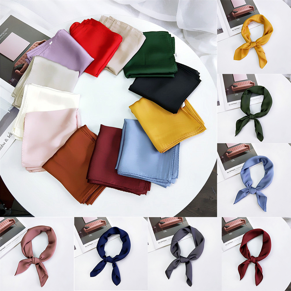 Khăn Choàng Lụa Satin Hình Vuông Màu Trơn Phong Cách Vintage Cho Nữ