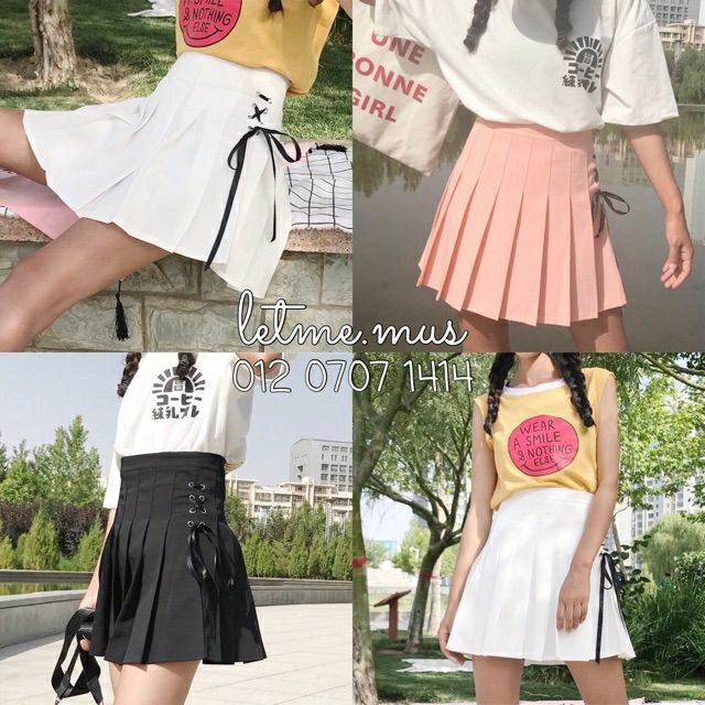 Chân váy TENNIS ULZZANG phối dây xỏ bên