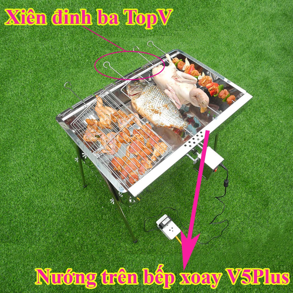 Xiên đinh ba TopV 54cm, phù hợp bếp TopV V5Plus, xiên nướng gà vịt cá, Inox cao cấp, không gỉ, xiên nướng inox, siêu bền