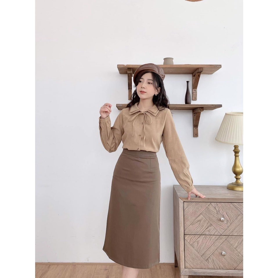 Chân váy chữ A công sở xẻ sau dài A70cm