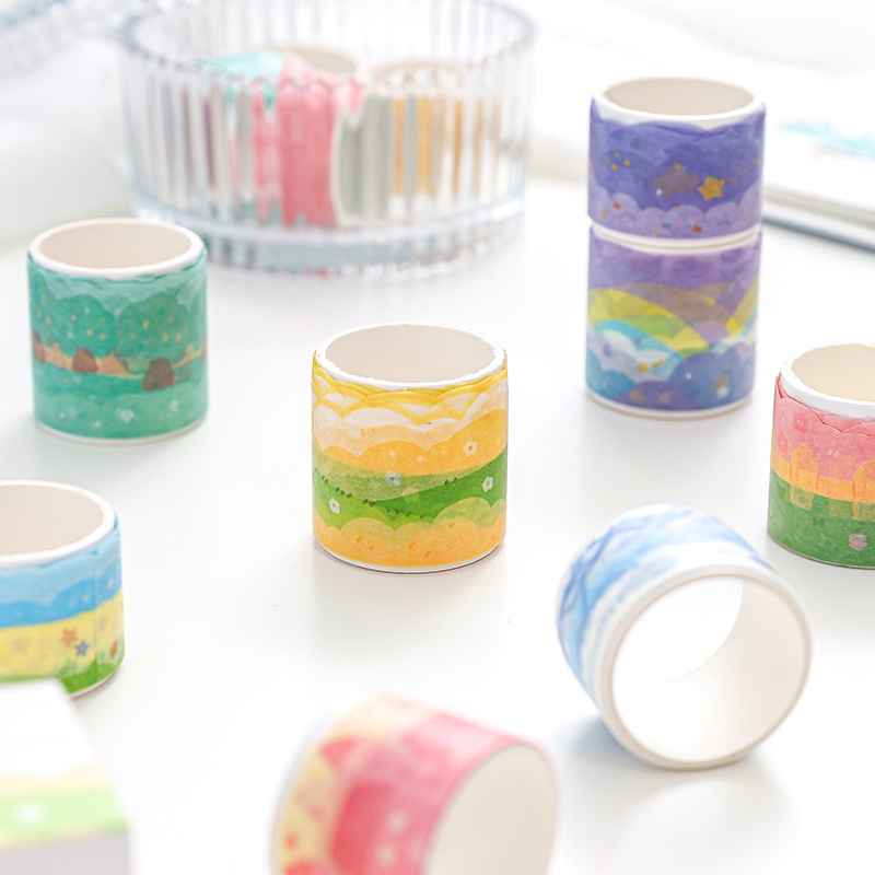 Bộ 3 cuộn washi tape trang trí viền sổ và toploader băng keo Hundred Scenes | BSW128