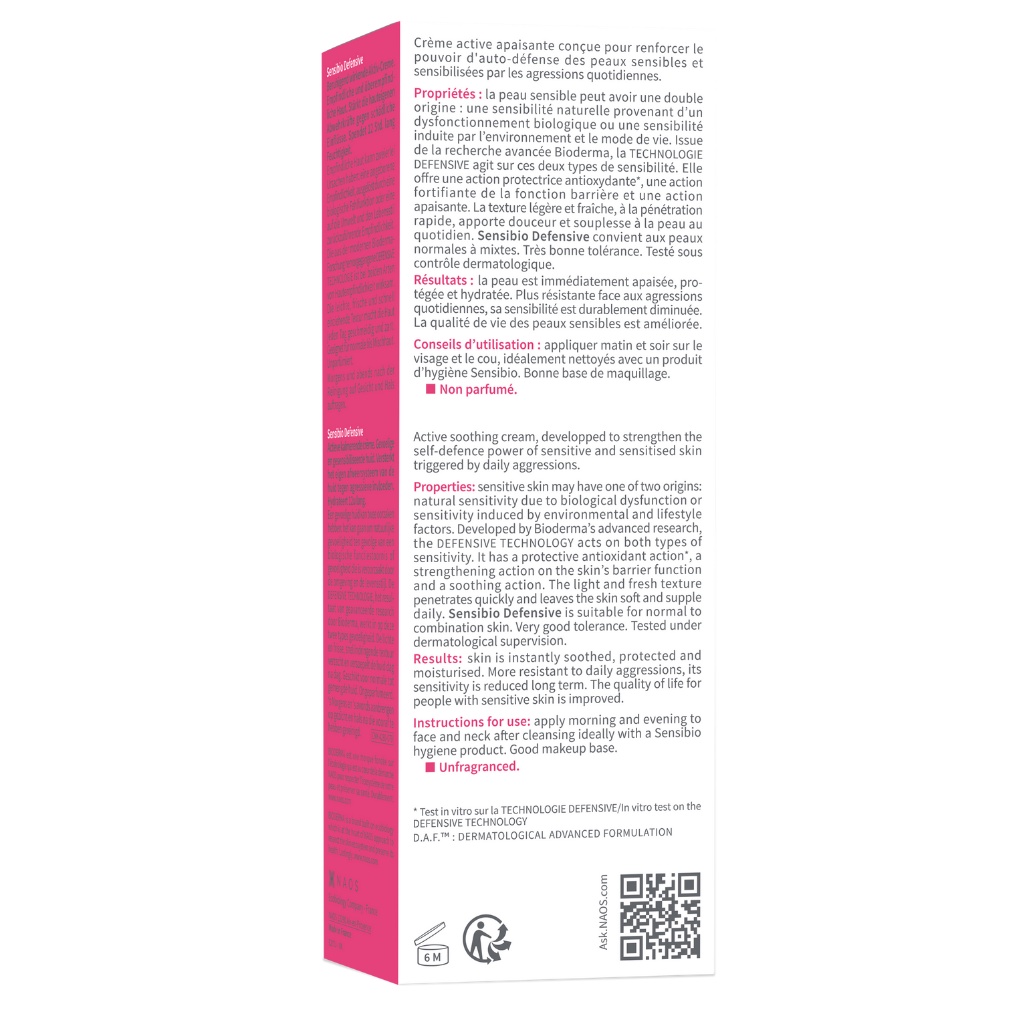 Kem Dưỡng Ẩm Bioderma Sensibio Defensive Active Soothing Cream làm dịu da thường và da nhạy cảm 40ml