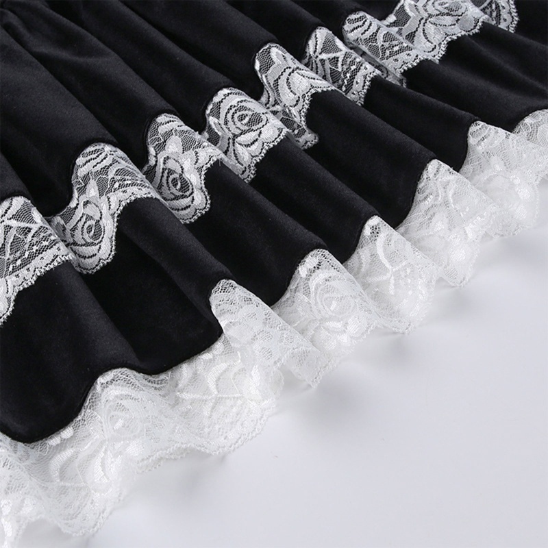 Chân Váy Nhung Xếp Ly Hai Lớp Lưng Cao Viền Ren Phong Cách Gothic Punk Harajuku Cho Nữ