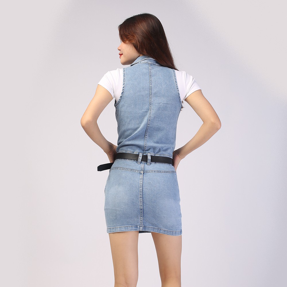 Chân váy ngắn jean HANOIJEAN - Chân váy liền áo màu xanh trắng co giãn chân váy bò VAY005 | BigBuy360 - bigbuy360.vn