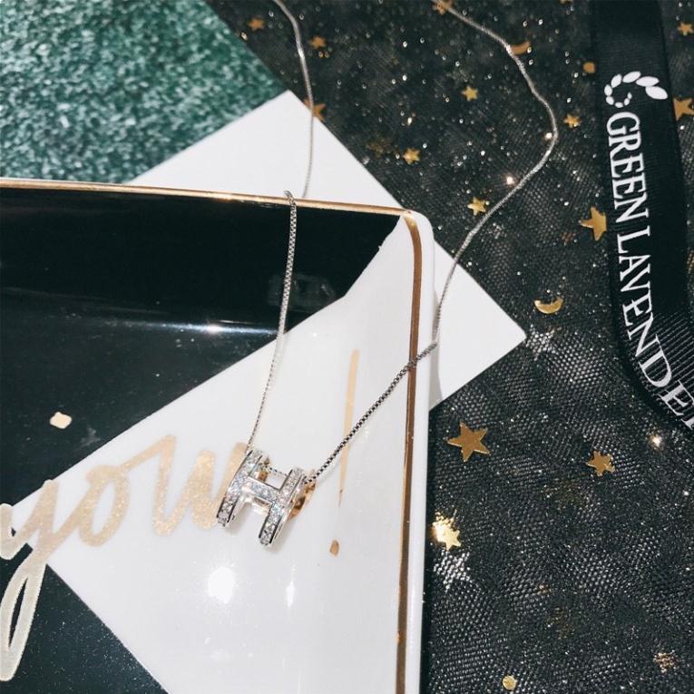 Vòng cổ mặt chữ H đính đá trơn.dây chuyền mặt chữ h - Phụ kiện trang sức Hari korea accessories