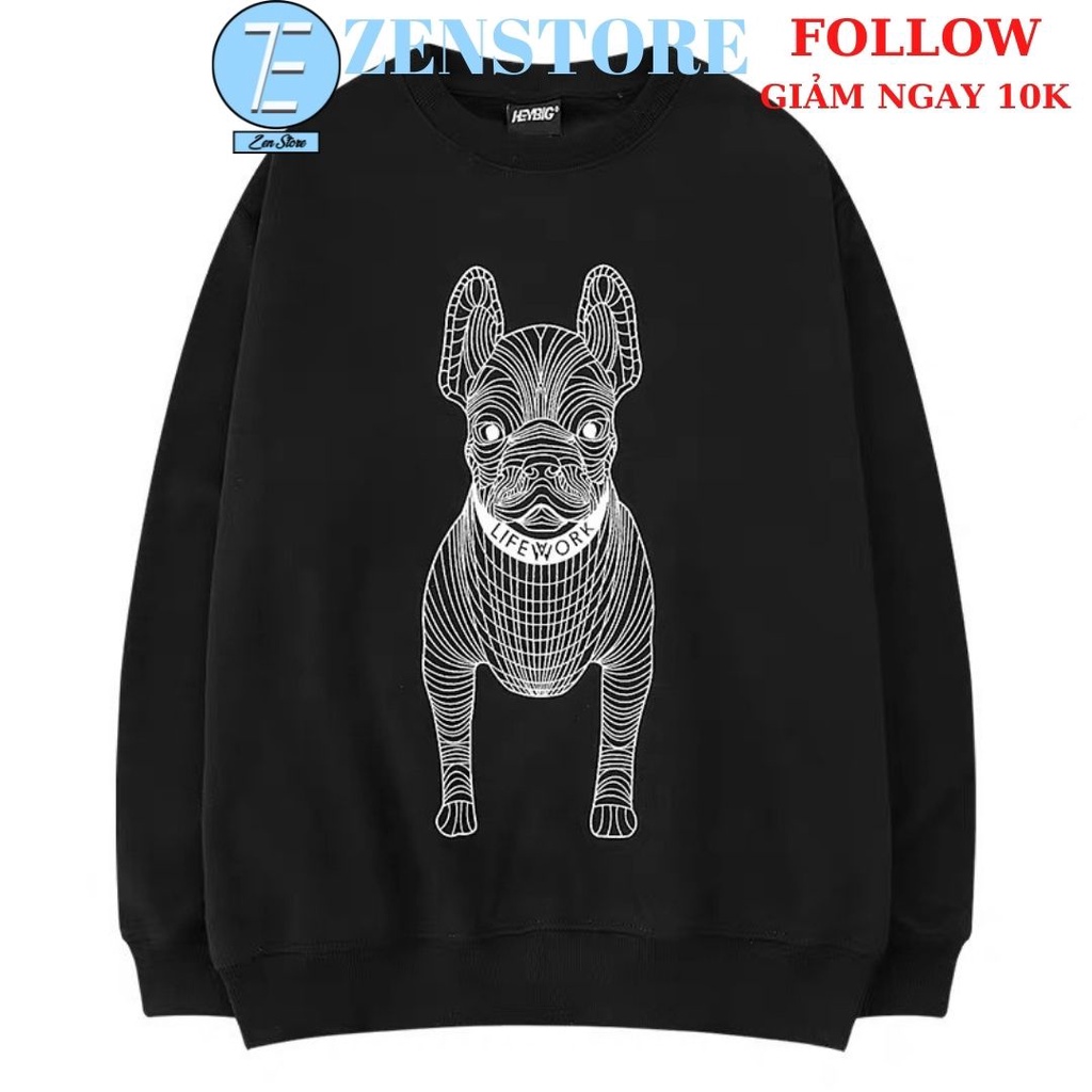 Áo sweater dolce in hình chó pug nỉ cotton hàn quốc full size đến xxl trắng đen