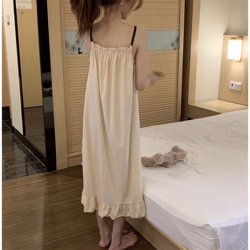 Đầm Ngủ Hai Dây Màu Sắc Đơn Giản Thời Trang Mùa Hè Hàn Quốc Cho Nữ