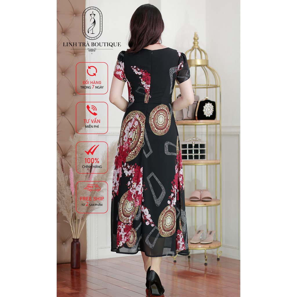 Đầm Suông Trung Niên Linh Trà TM112 Vải Voan Chiffon Cao Cấp Cho Mẹ