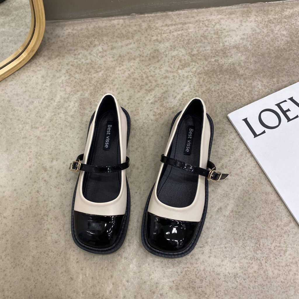 Giày búp bê Mary Jane nữ da mềm đế bằng cao 3cm phong cách học sinh Nhật Bản