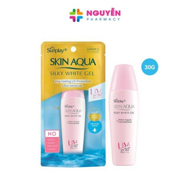 Gel chống nắng dưỡng da trắng mượt Sunplay Skin Aqua Silky White Gel SPF 50+, PA++++ 30g