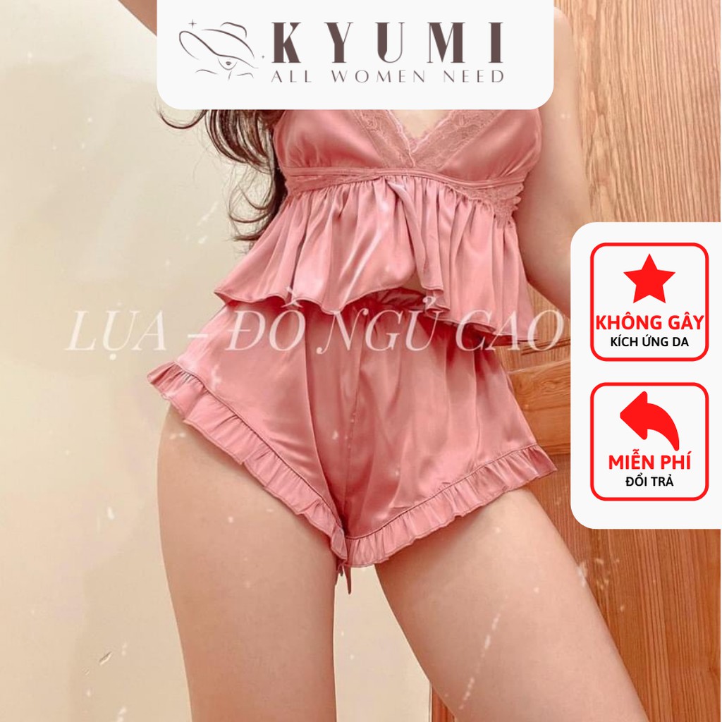 Đồ ngủ sexy đồ ngủ 2 dây phối ren ngực KYUMI OFFICIAL, chất liệu lụa satin mềm mịn, freesize 40-65kg tùy chiều cao 008 | BigBuy360 - bigbuy360.vn