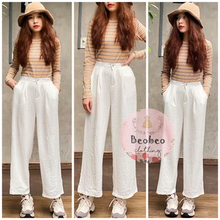 [Ảnh thật] Quần culottes suông trắng đũi phối nút ulzzang