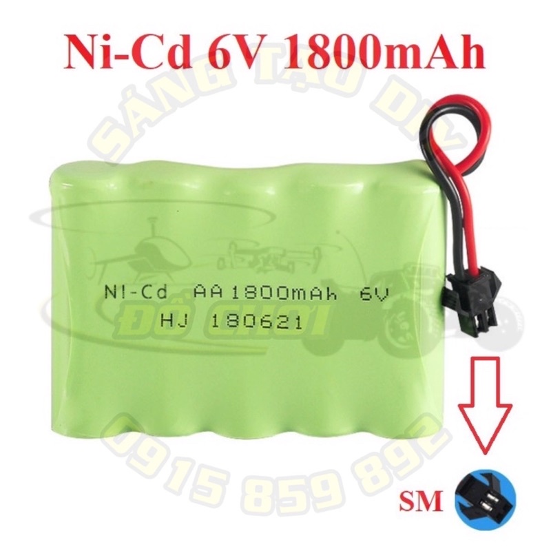 Pin 6V 1800mAh mới 100%. Pin Ni-Cd sạc lại dùng được nhiều lần