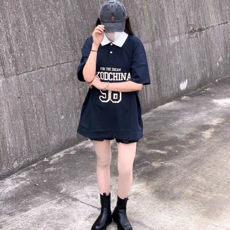 Áo Polo Cổ Bẻ 98 Màu Xanh Than Nữ[FREESHIP]Phông from rộng  tay lỡ chất bo cotton dầy đẹp,cổ phụ kiện bộ, cúc cổ Unisex