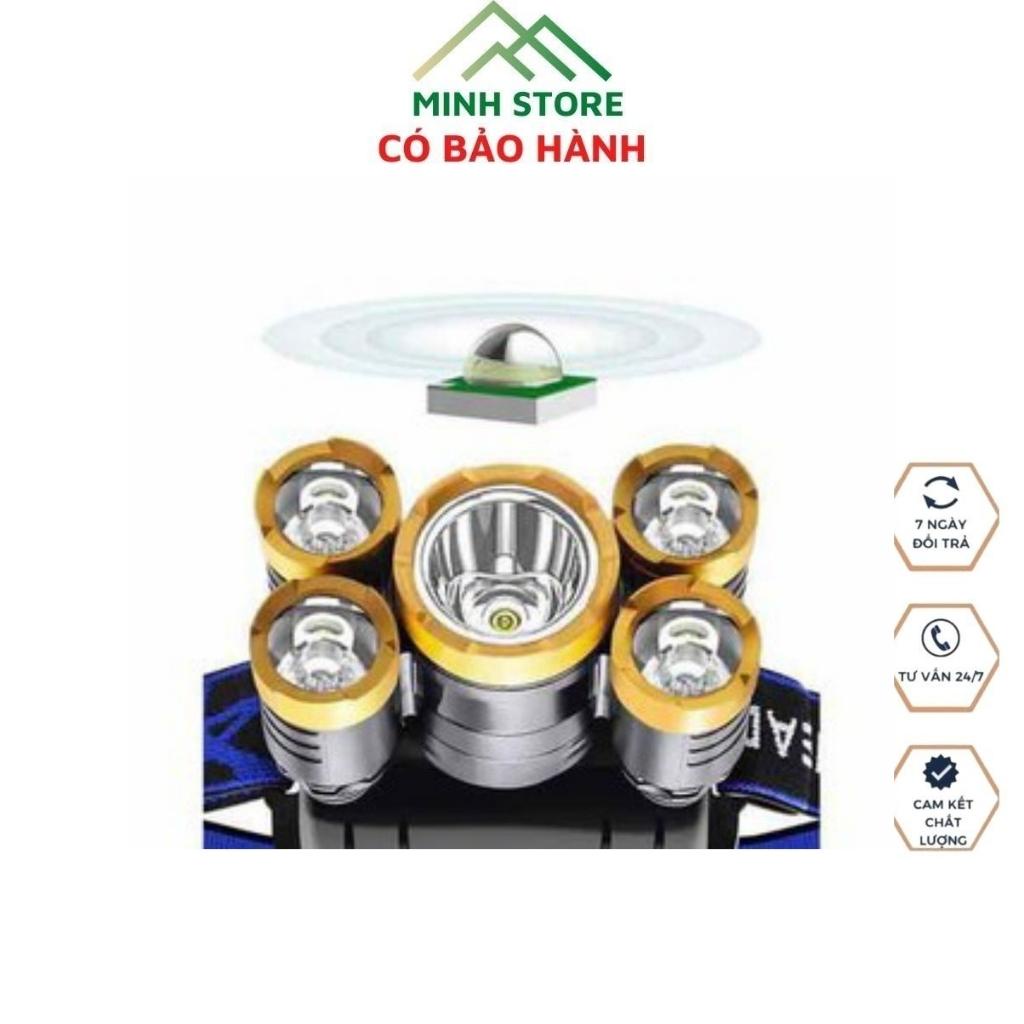 Đèn Pin 5 Bóng Siêu Sáng,Thể Thao,Đi Đêm,Đèn Câu Cá Có Dây Sạc USB Chống Nước