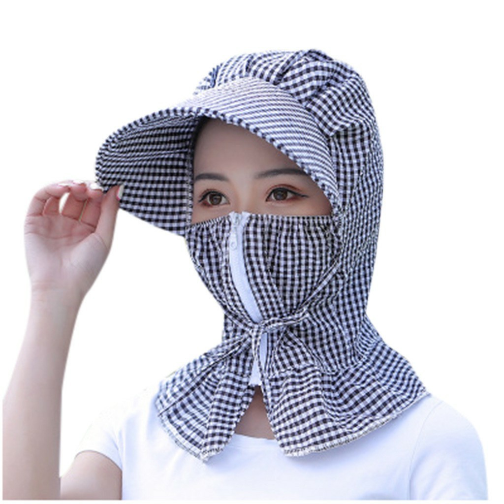 Mũ chống nắngGIADUNGTONGKHO1Mũ chống nắng kèm khẩu trang chống tia UV, Nón kèm khăn trùm vai gáy mũ vải cotton