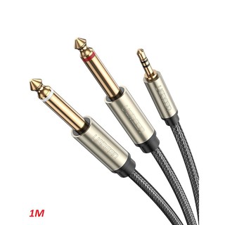Ugreen 10613 1m màu xám cáp 3.5mm trs ra 2 cổng 6.35mm ts av126