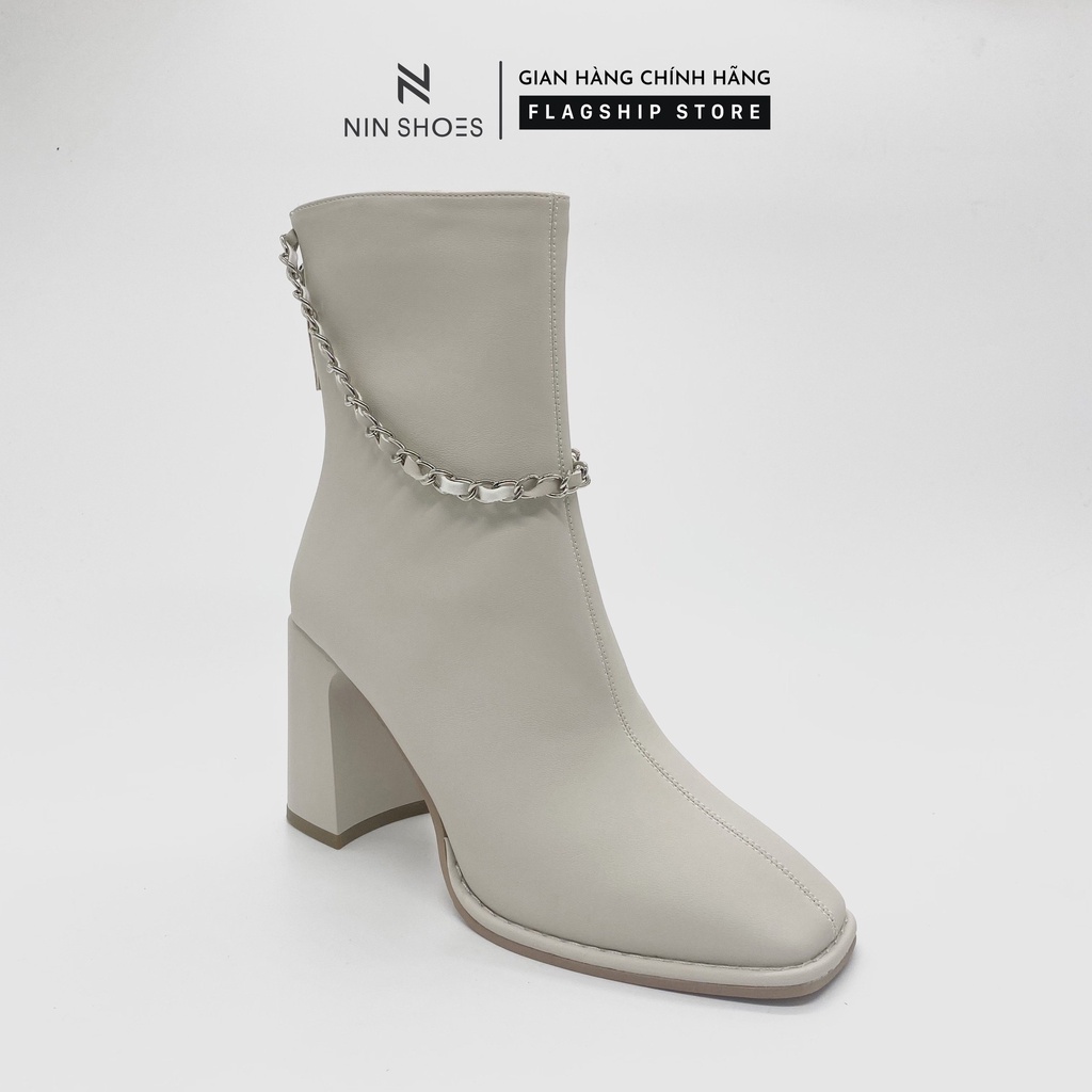 Giày Boot nữ 9p QCCC cao cổ xích kéo khóa sau da sần Ninshoes | BigBuy360 - bigbuy360.vn
