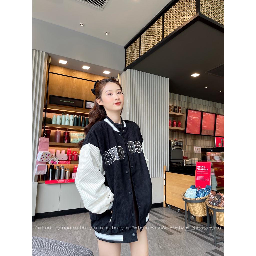 Áo khoác, áo bomber nhung phối tay CHOOSE chất nhung tăm cực xịn