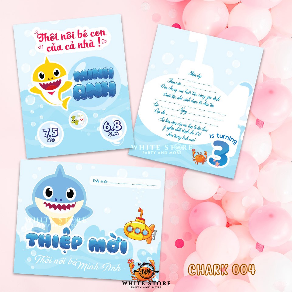 Set 10 THIỆP MỜI THÔI NÔI SINH NHẬT BABY SHARK