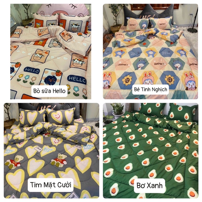 [Có video quay thật] BỘ CHĂN PHAO GA GỐI COTTON POLY 5 MÓN, Bộ chăn phao dày dặn, Bộ chăn phao cao cấp, chăn phao giá rẻ | BigBuy360 - bigbuy360.vn