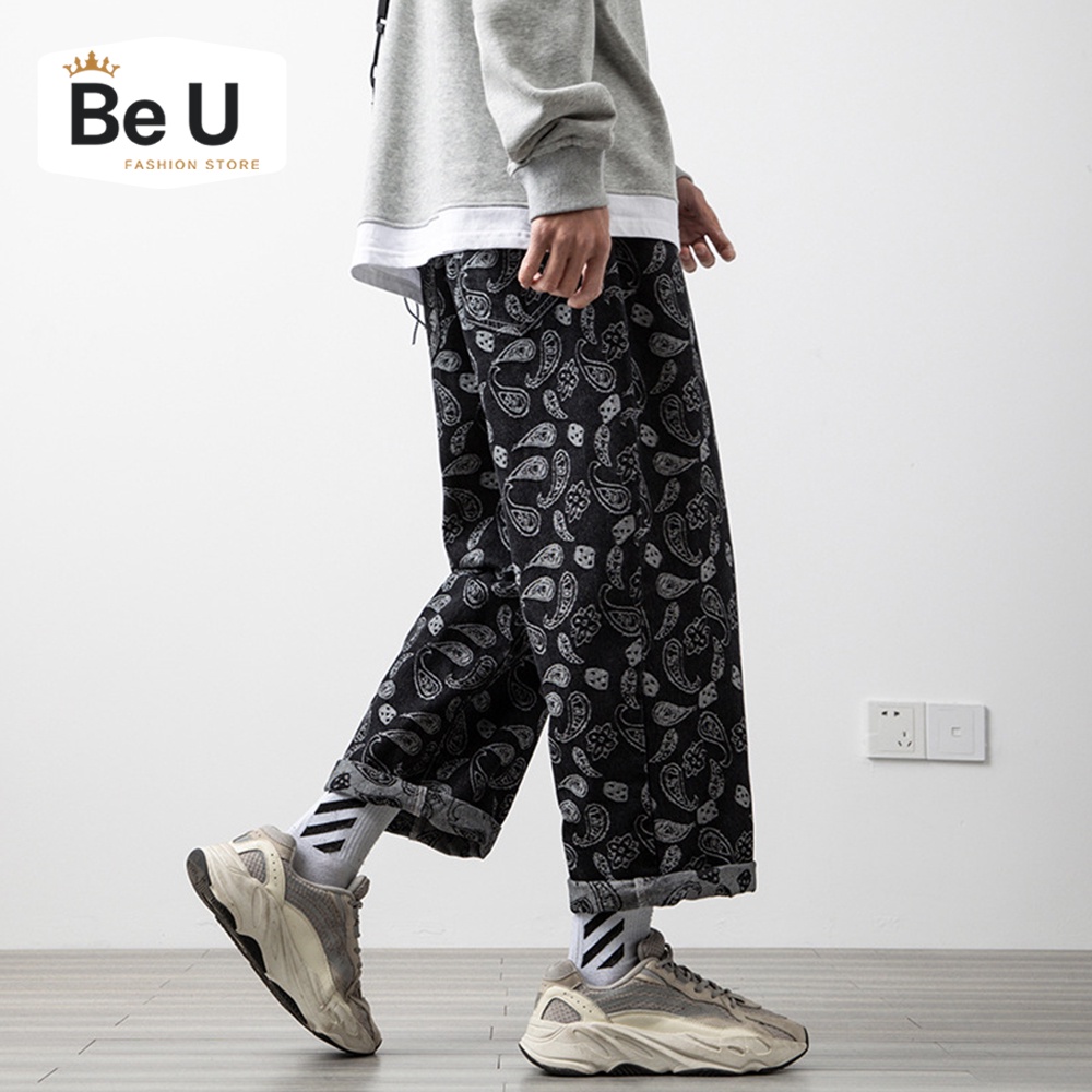 Quần baggy LV ống rộng nam BeU Fashion, quần bò jean cao cấp loại 1 màu đen xanh không phai màu phong cách Hàn Quốc