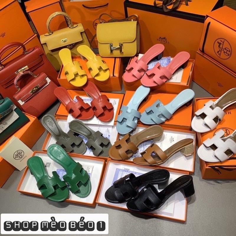 VIP dép HM đế gỗ cao 5p, da sần ,đế dập logo, nét căng