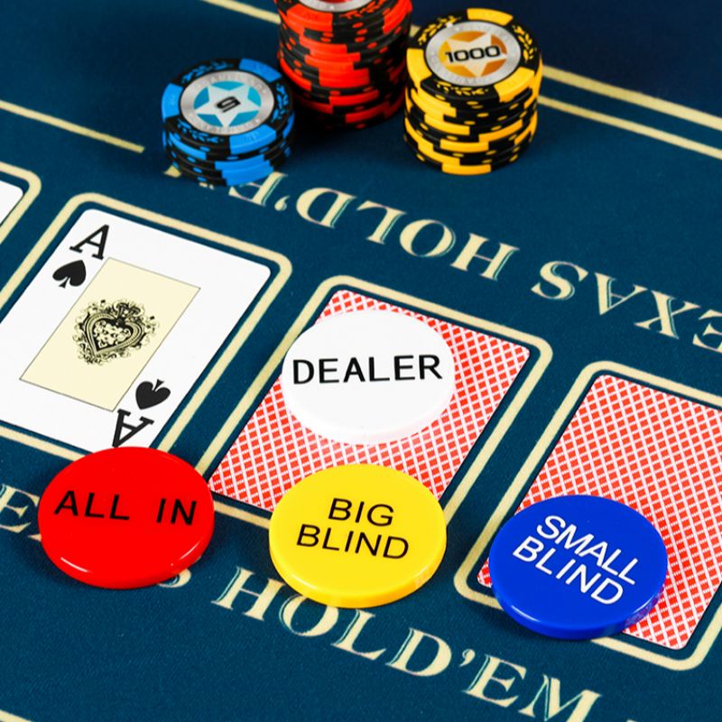 Nút dealer, small, big blind, all in cho poker