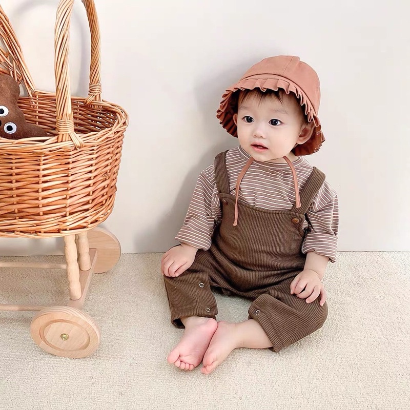 Set body tổ ong áo kẻ cho bé