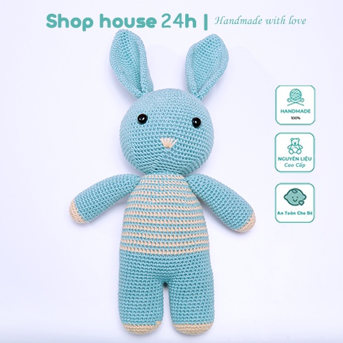 Thú bông móc len cao cấp cho bé - Gấu bông cute thỏ tai dài quà tặng đồ chơi handmade nhồi bông