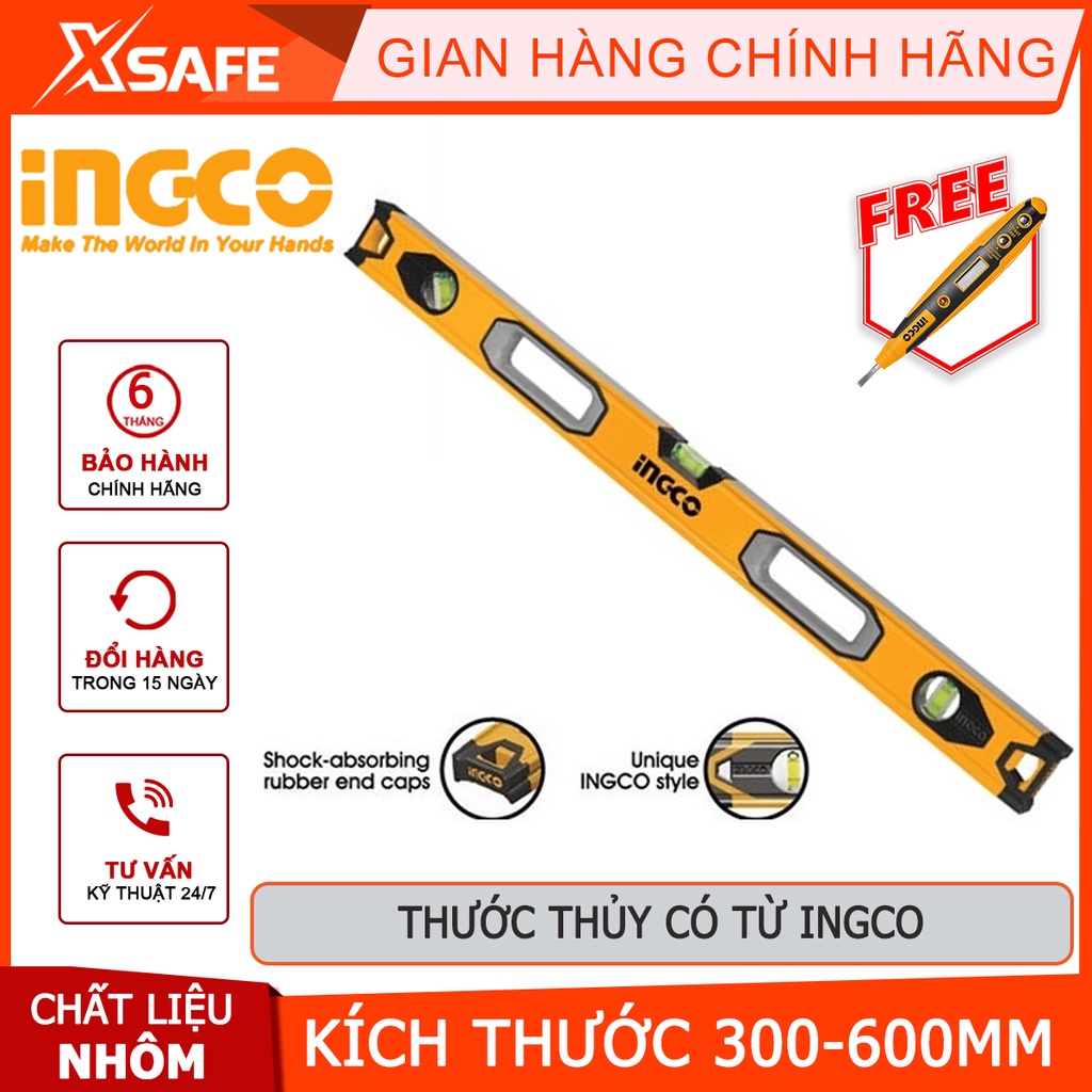 Thước thủy nhôm cao cấp INGCO Thước đo kỹ thuật số Kích thước:300-600mm Độ dày nhôm 1.5mm Dùng để đo độ thăng bằng