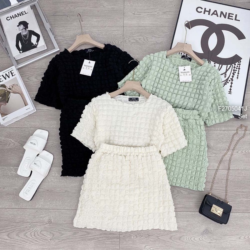 Set xốp áo croptop chân váy hàng chuẩn