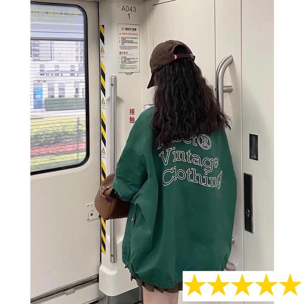 (Chính Hãng Freeship) Áo khoác dù jacket xanh rêu form rộng in chữ Vintage unisex nam nữ - SHOP quần áo nam nữ