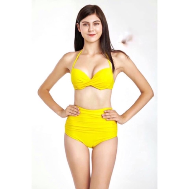 Set bikini cạp cao quần nhúng che bụng bự