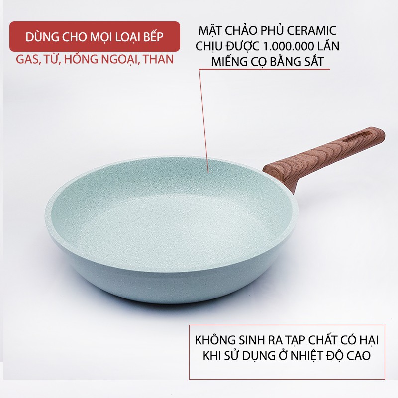 Chảo rán chống dính đá ceramic Jade Lacena, size 26, 28 và 30 cm