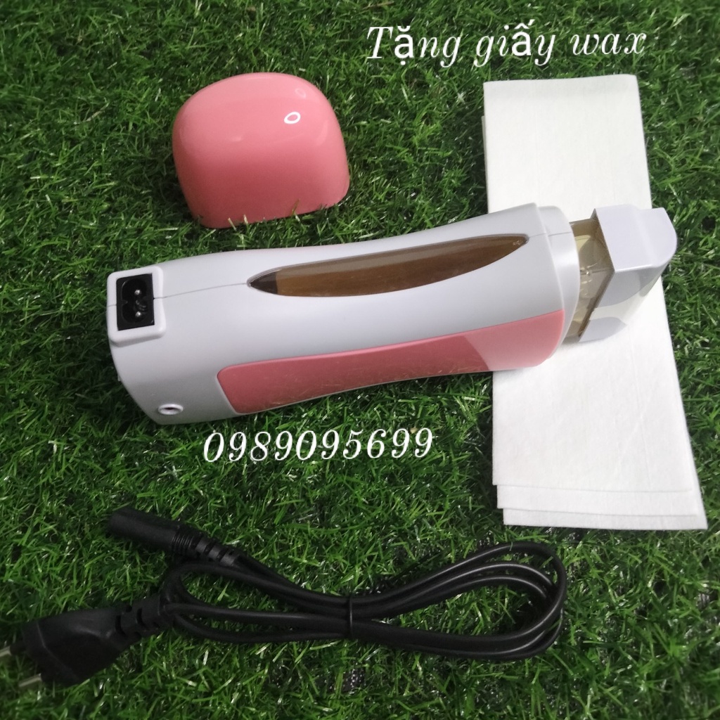 Combo Máy wax lông mini Depilatory cao cấp màu hồng + Sáp thanh Tặng giấy wax