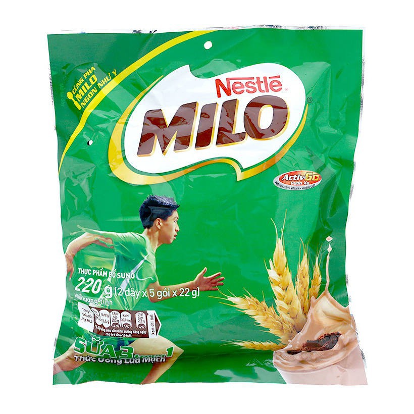 Thức uống lúa mạch Nestlé MILO 3 trong 1 Bịch 220g (10x22g)