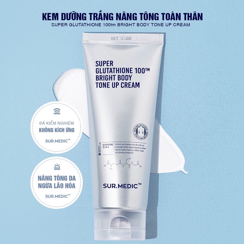 Kem dưỡng trắng body Sur.medic+ Super Glutathione 100tm Bright Body Tone Up Cream 150ml