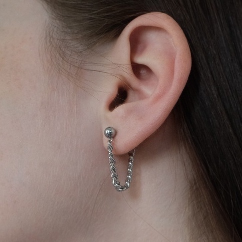 Khuyên Tai Dây Xích Small Kuu Clothes Thời Trang Hàn Quốc Màu Bạc  - Hoa tai Unisex không Gỉ - Dây Xích Small BẠC