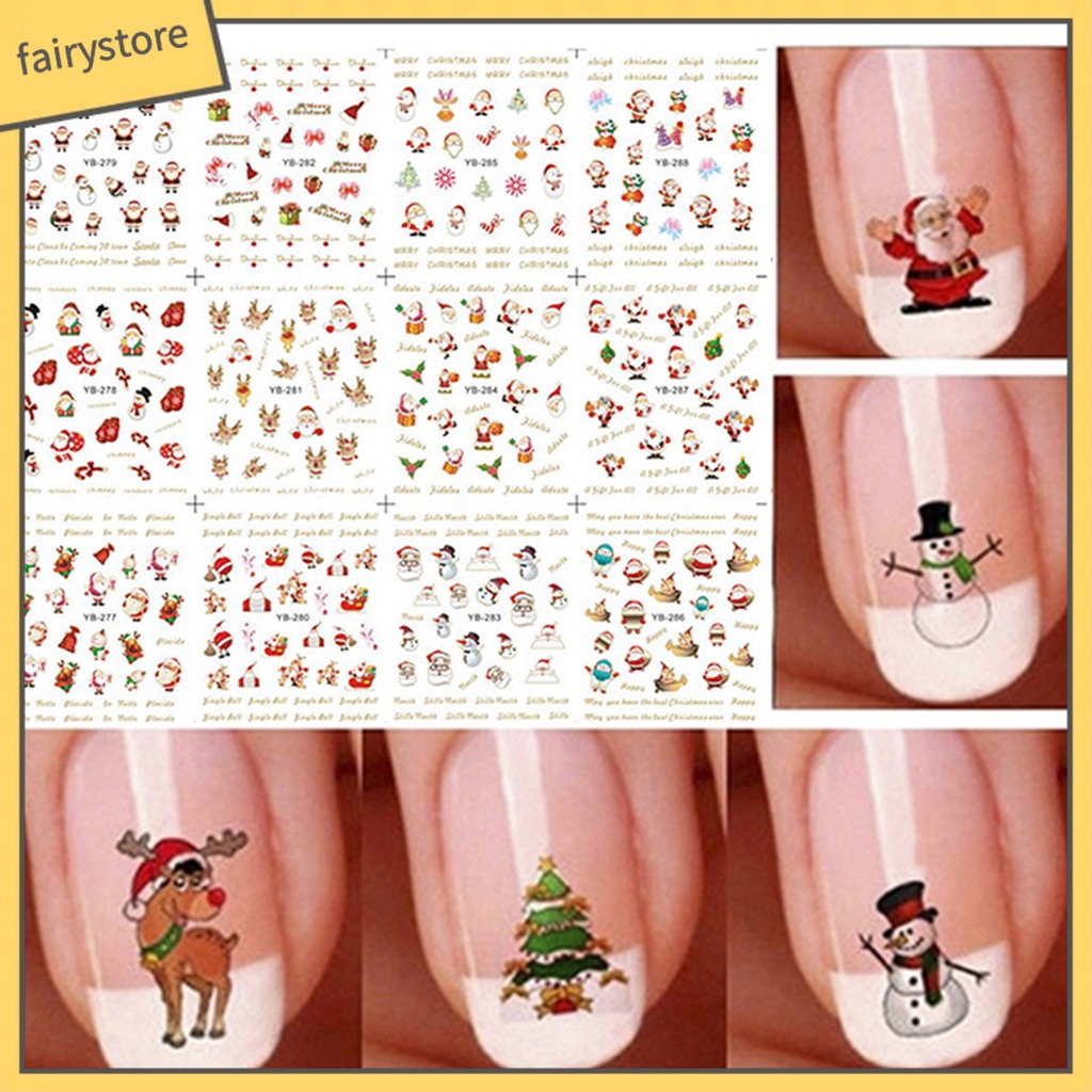 Set 12 Tấm Hình Dán Họa Tiết Giáng Sinh Dễ Thương Dùng Để Trang Trí Móng Nghệ Thuật