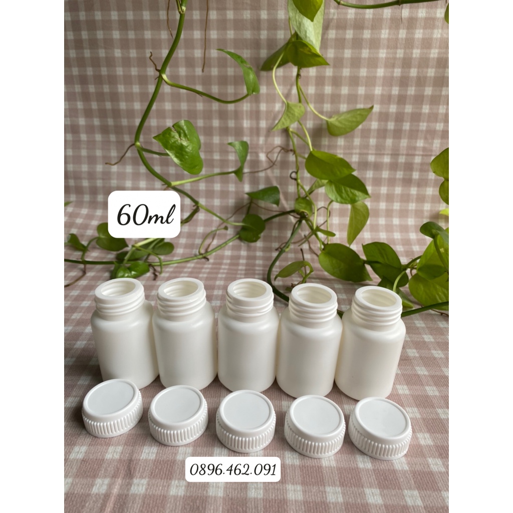Chai lọ nhựa đựng viên nang,viên nén, viên hoàn, dược phẩm HDPE 60ml đi kèm màng siu tự dính,hút ẩm 1g