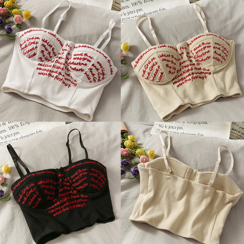Áo croptop hai dây thêu chữ phong cách Harajuku thời trang mùa hè cho nữ