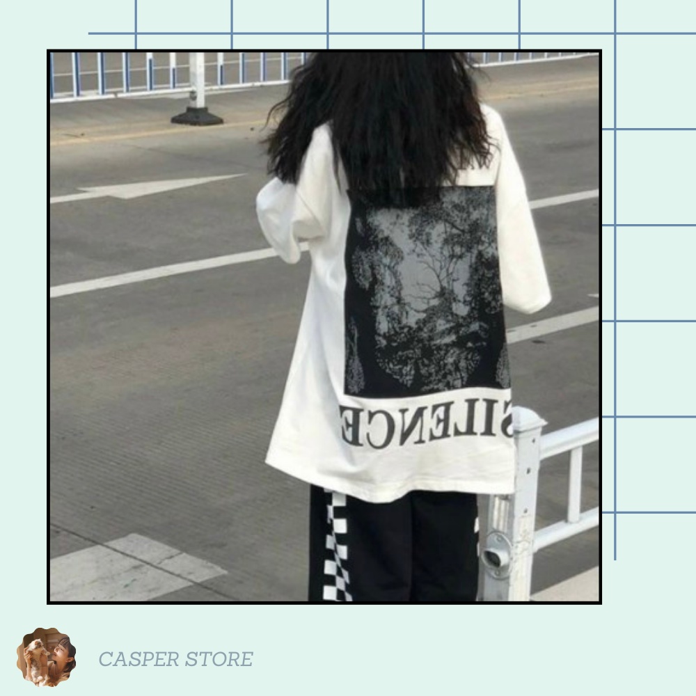 Set quần culottes sọc caro áo thun Silence ⚡ Casper.Store | FREESHIP | ⚡ Bộ quần dài ống rộng kèm phông tay lỡ oversize