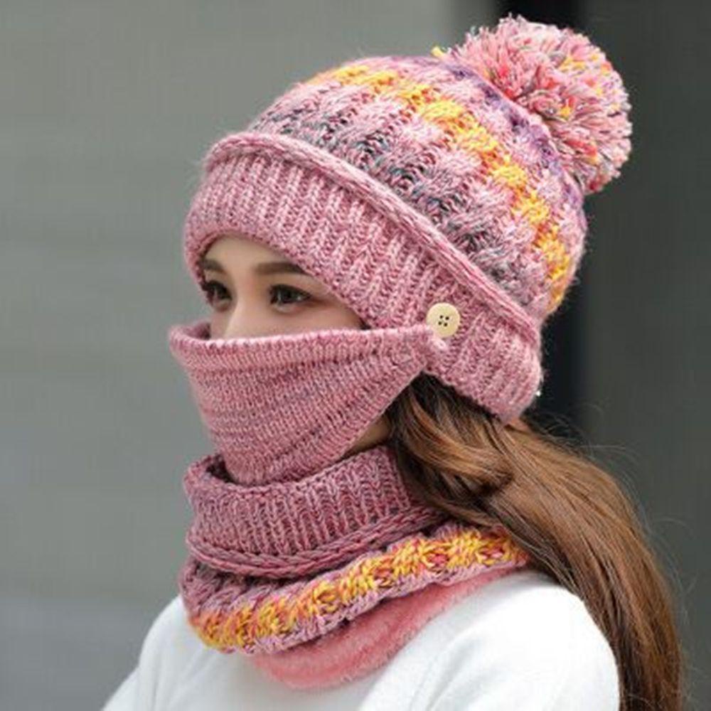 MELODG Set Mũ beanie Và Khăn Choàng Cổ Phối Bóng Lông Thời Trang Mùa Đông Ấm Áp Cho