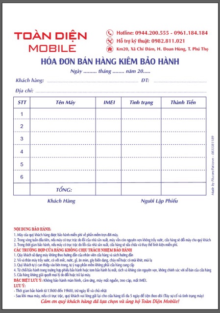 In hoá đơn bán lẻ đẹp, hoá đơn 2 liên